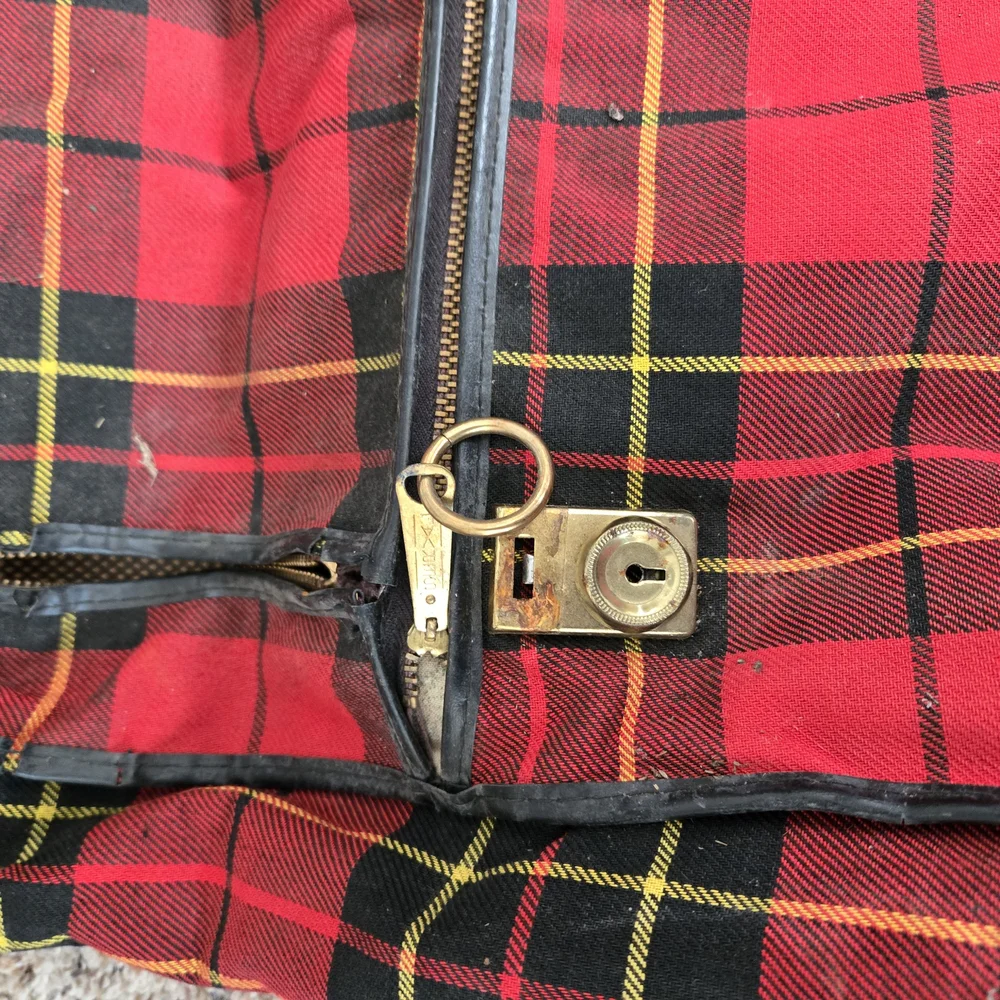 Red CarSac Plaid Hanging Garment Bag Storage Vintage Travel Retro Suitcase